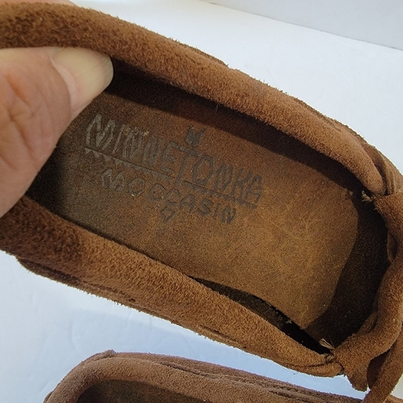 MINNETONKA Kilty Suede Mocassin Sz 7.5 Cognac Casual Comfy Everyday - Picture 4 of 10